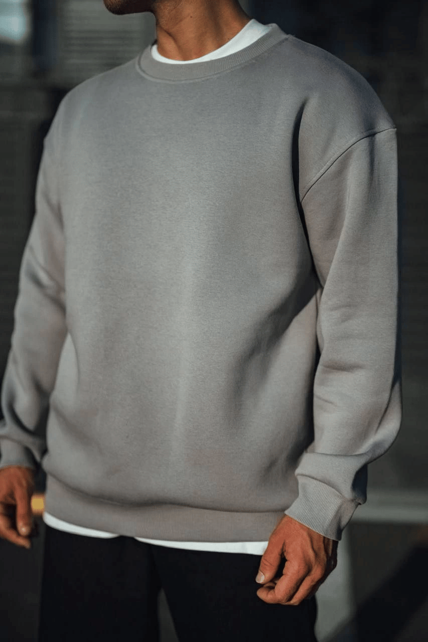Erkek Bisiklet Yaka 3 İplik pamuklu Basic SweatShirt - Boyalı Gri