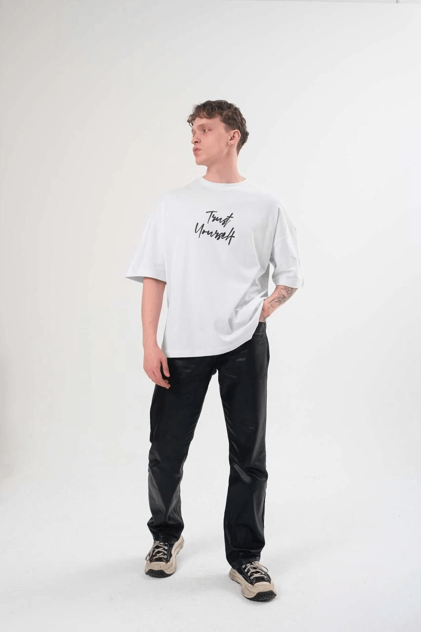 Erkek Bisiklet Yaka Baskılı Kısa kol T-Shirt - Beyaz