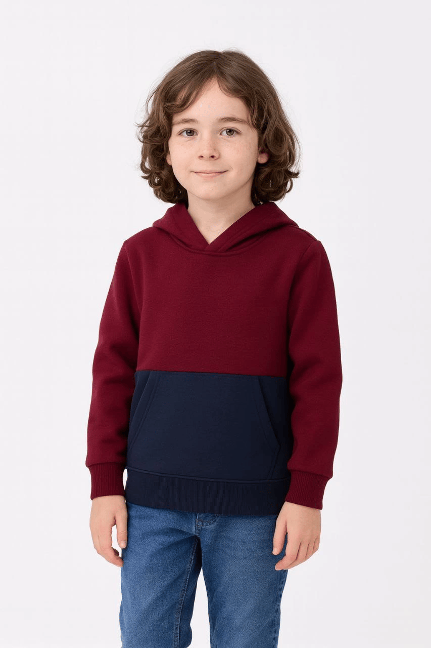 Erkek Çocuk Kapüşonlu Kanguru Cepli Parçalı SweatShirt - Renkli