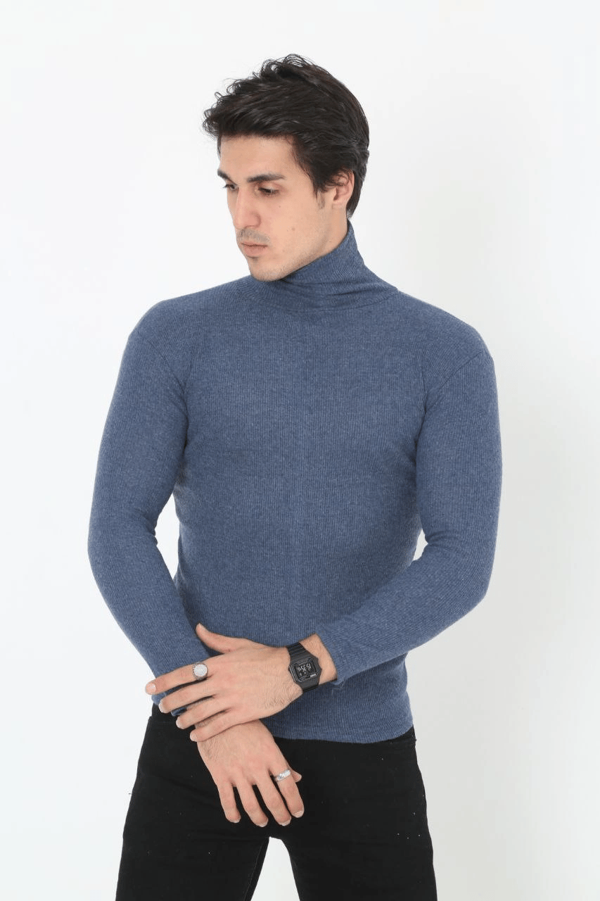 Erkek Fitilli Kaşkorse Kumaş Boğazlı Full Likralı Slimfit Body - İndigo