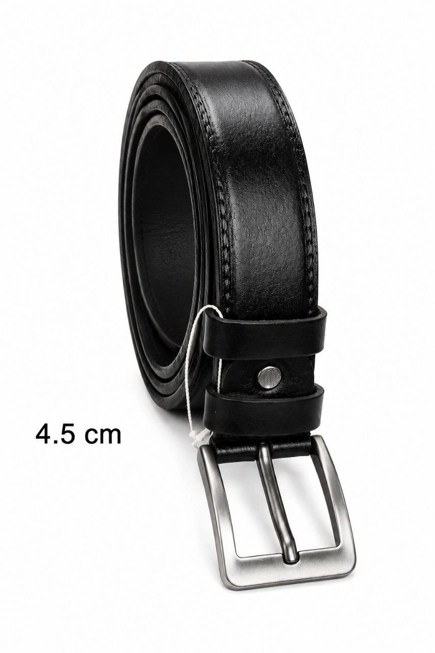 Erkek Hakiki Deri 4.5 cm Klasik ve Kot Pantolon Kemeri Metal Tokalı Siyah