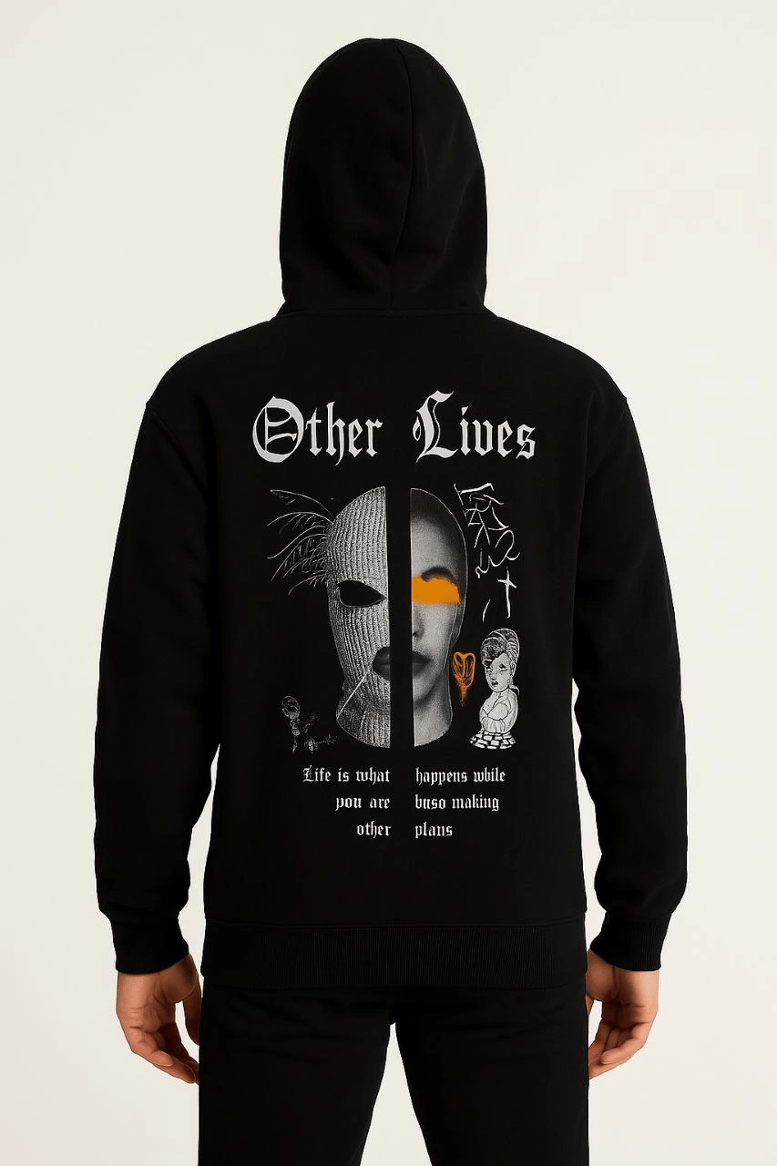 Erkek Kapüşonlu Kanguru Cepli Sweatshirt 3 İplik Pamuklu Baskılı Hoodie - Siyah