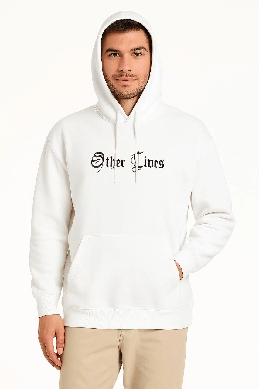 Erkek Kapüşonlu Kanguru Cepli Sweatshirt 3 İplik Pamuklu Baskılı Hoodie - Beyaz