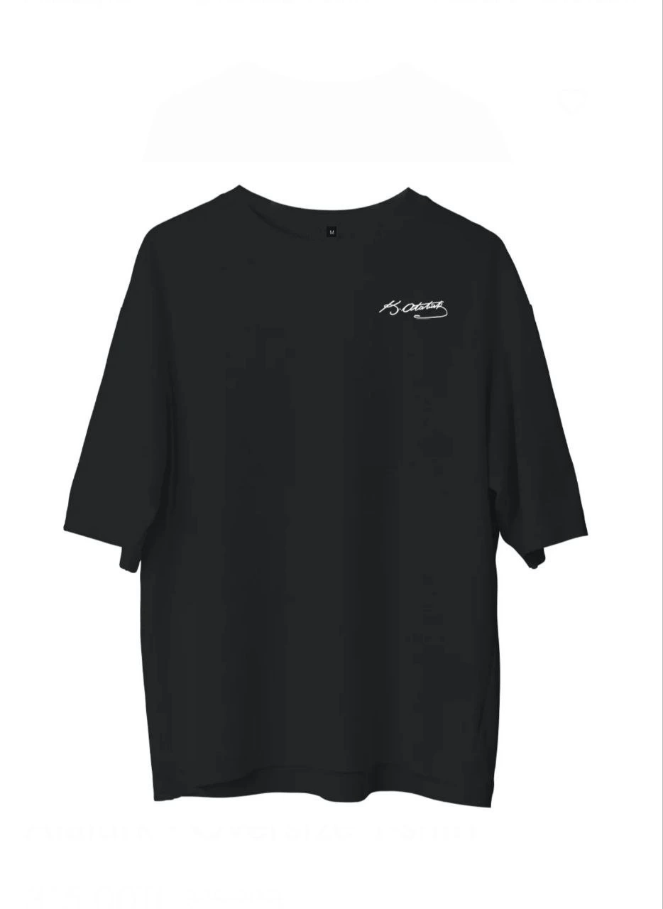 Erkek Kısa Kol Tişört Bisiklet Yaka ATATÜRK Baskılı T-Shirt - Siyah