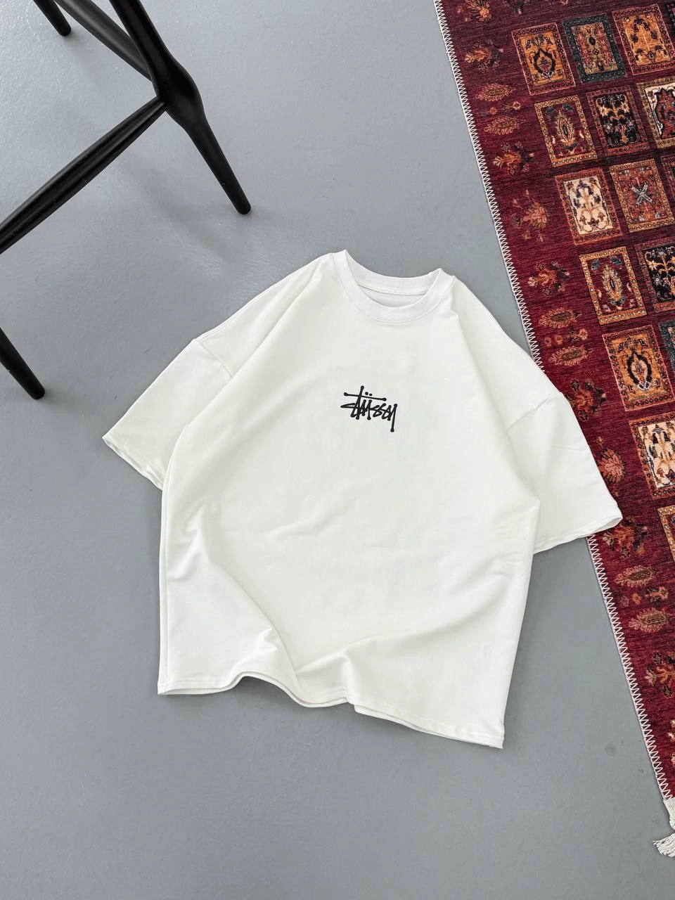 Erkek Kısa Kol Yazlık Tişört Bisiklet Yaka Baskılı Oversize T-Shirt - Beyaz