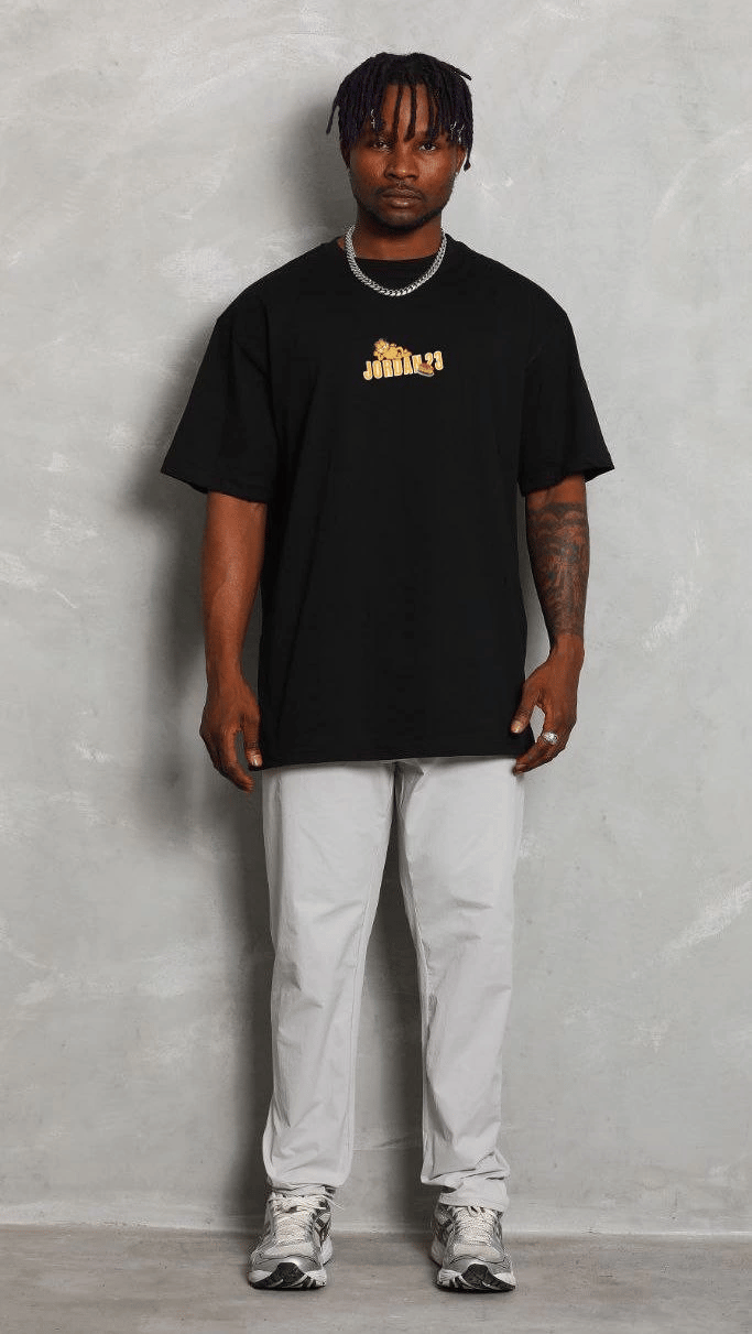 Erkek Kısa Kol Yazlık Tişört Bisiklet Yaka Baskılı Oversize T-Shirt - Siyah