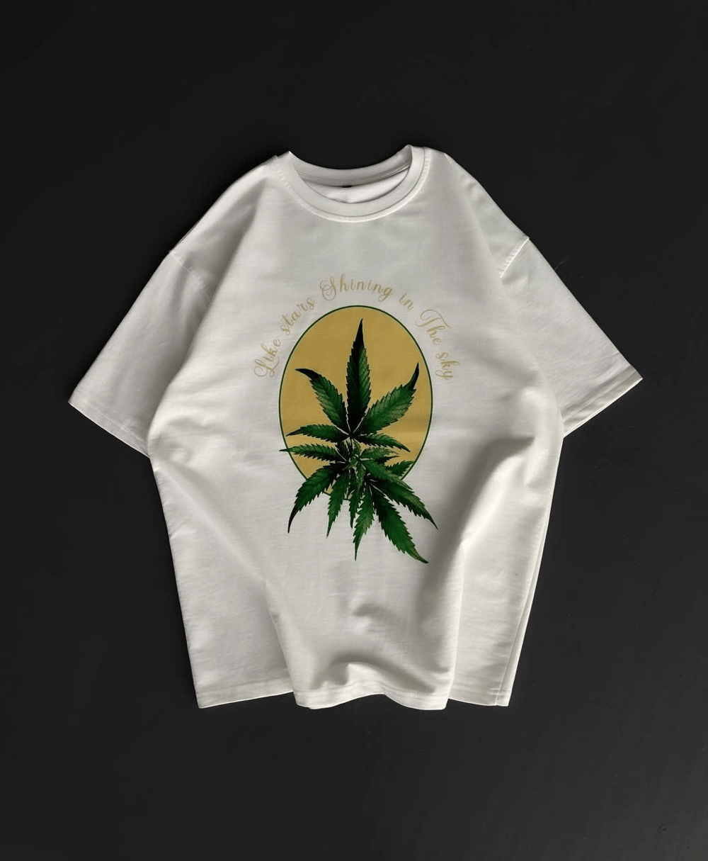 Erkek Kısa Kol Yazlık Tişört Bisiklet Yaka Baskılı Oversize T-Shirt - Beyaz