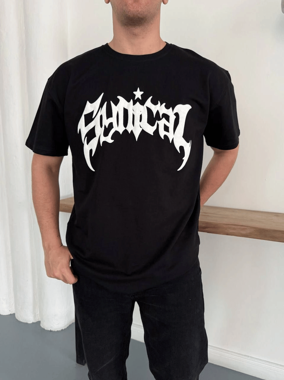 Erkek Kısa Kol Yazlık Tişört Bisiklet Yaka Baskılı Oversize T-Shirt - Siyah