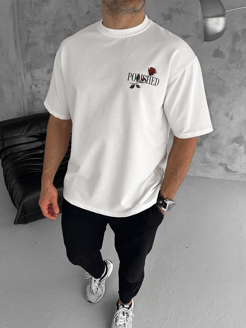 Erkek Kısa Kol Yazlık Tişört Bisiklet Yaka Baskılı Oversize T-Shirt - Beyaz