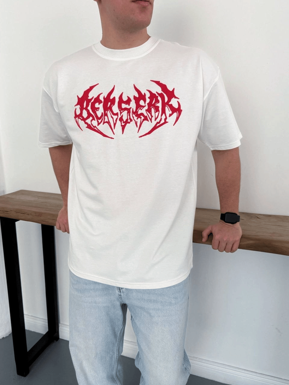 Erkek Kısa Kol Yazlık Tişört Bisiklet Yaka Baskılı Oversize T-Shirt - Beyaz