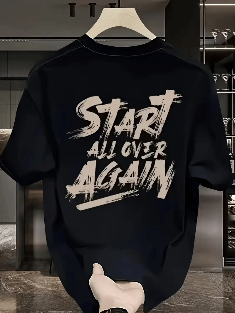 Erkek Kısa Kol Yazlık Tişört Bisiklet Yaka Baskılı Oversize T-Shirt - Siyah