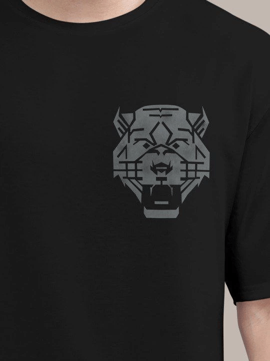 Erkek Kısa Kol Yazlık Tişört Bisiklet Yaka ASLAN Baskılı T-Shirt - Siyah