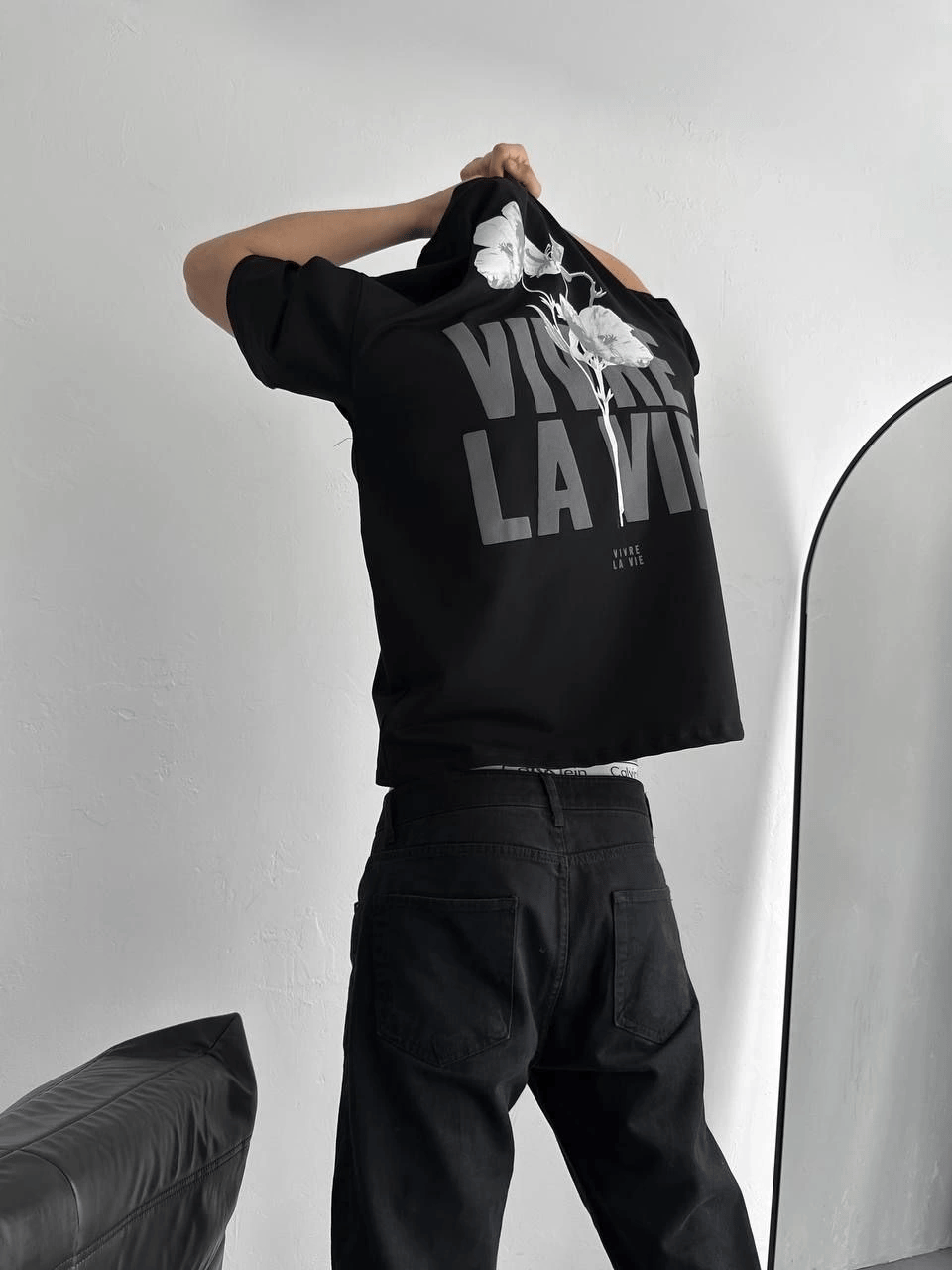 Erkek Ön ve Arka Baskılı T-Shirt Kısa Kol Bisiklet Yaka Regular Fit Tişört -  Siyah