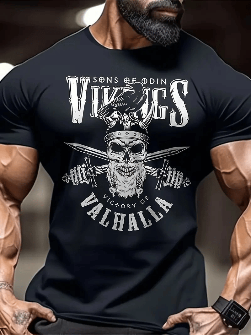 Erkek Ön ve Arka Baskılı T-Shirt Kısa Kol Bisiklet Yaka Regular Fit Tişört - Siyah