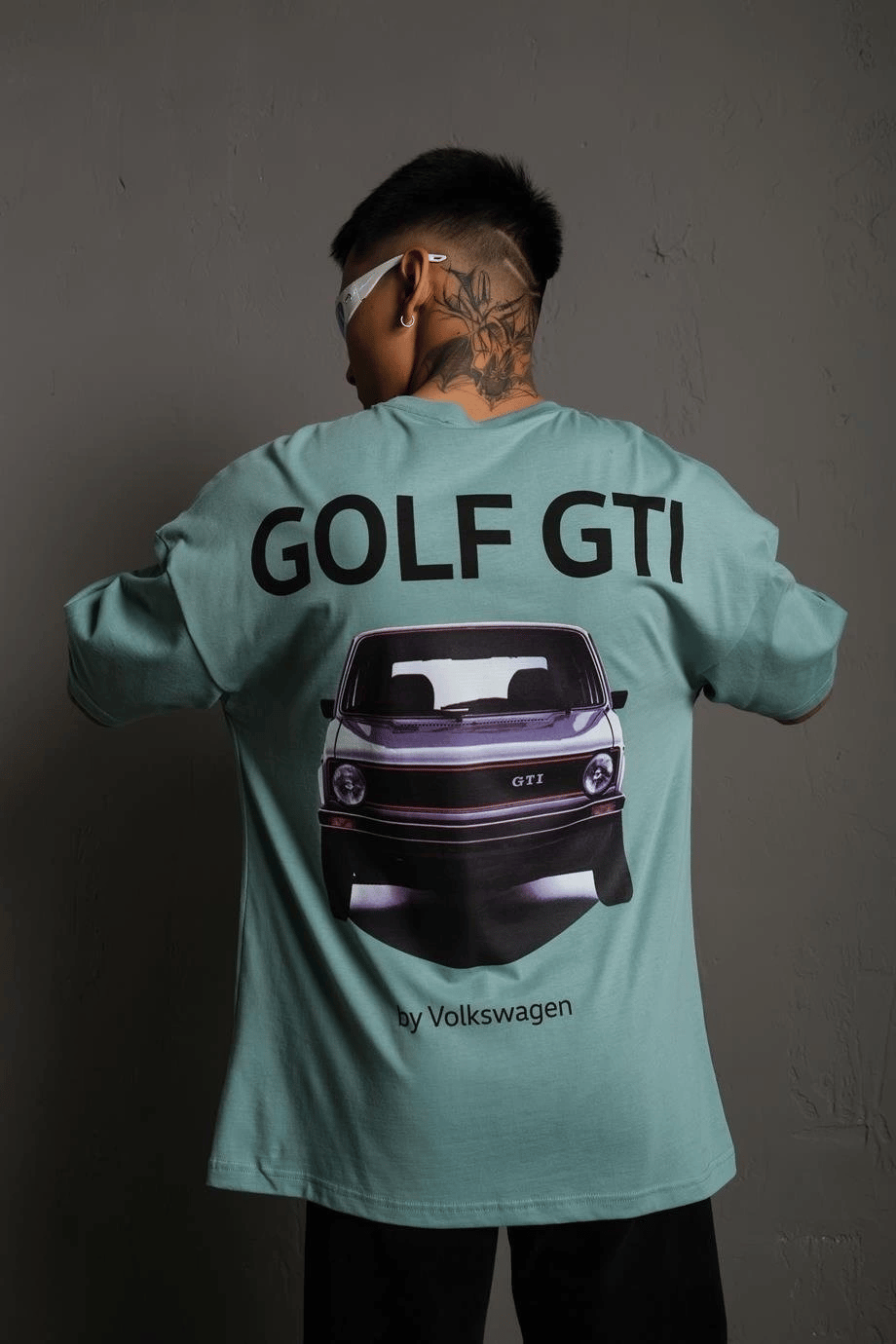 Erkek Oversize Tişört Golf GTI Retro Araba Baskılı T-shirt - Mint Yeşili