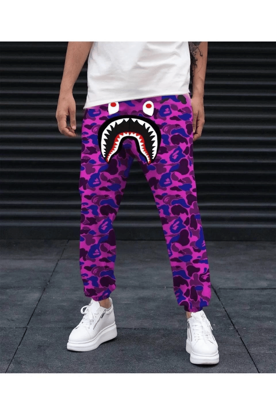 Erkek Pubg Bape x Shark Eşofman Altı - Mor