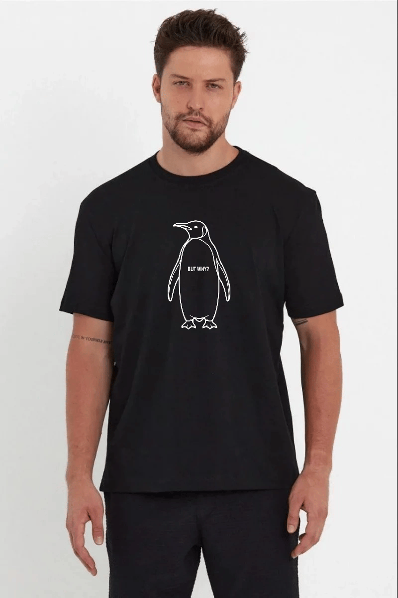 Erkek T-Shirt Nihilist Penguen Baskılı Bisiklet Yaka Kısa kol yazlık Tişört - Siyah