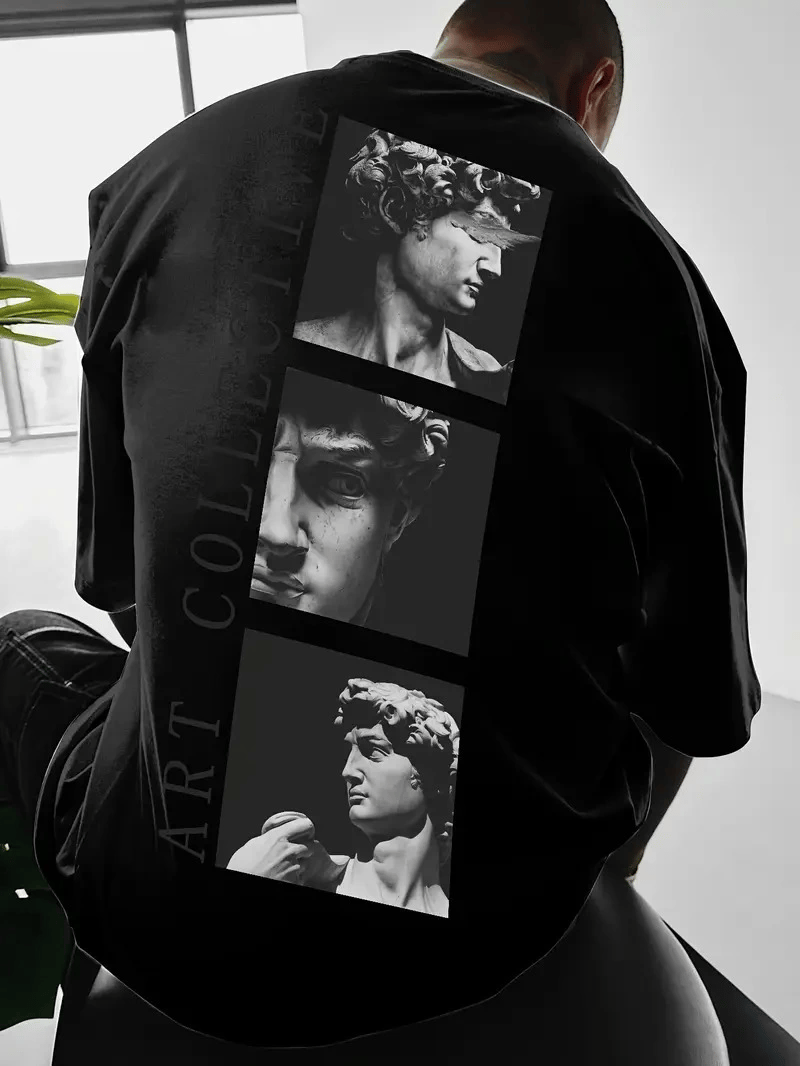 Erkek T-Shirt Sokak Stili Baskılı Kısa kol Tişört - Siyah