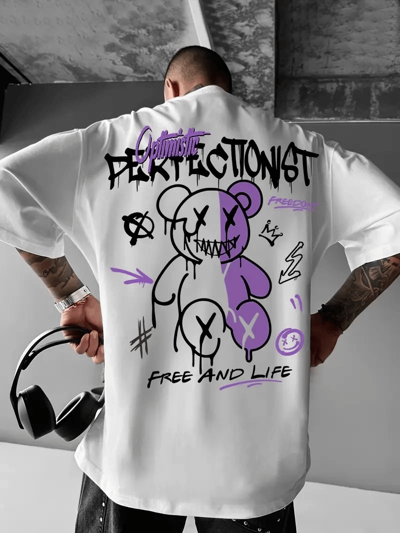 Erkek Tişört Baskılı Bisiklet Yaka Kısa kol t-shirt - Beyaz