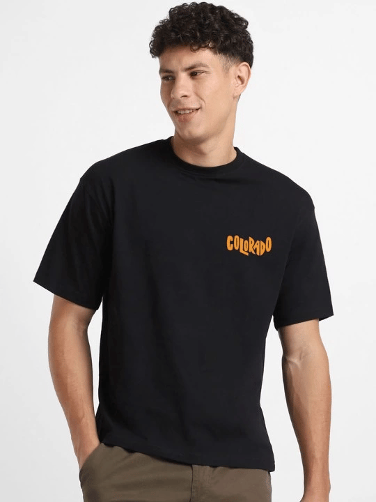 Erkek Tişört Baskılı Oversize Kısa kol T-shirt - Siyah
