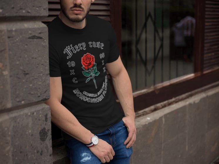 Erkek Tişort Bisiklet Yaka Baskılı Kısa kol T-Shirt - Siyah