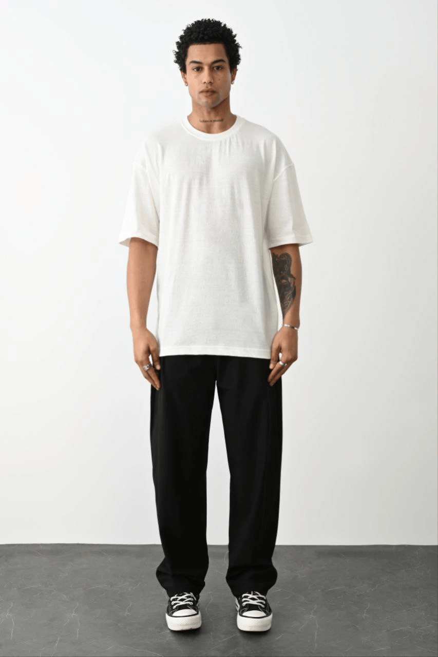 Erkek Tişört Düz Basic Penye Yazlık Bisiklet Yaka Kısa Kol T-Shirt - Beyaz