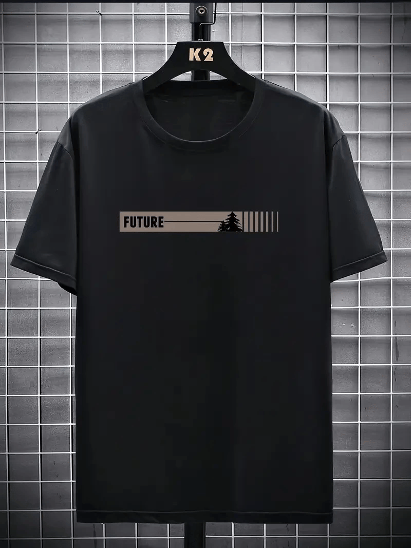 Erkek Tişört FUTRE Baskılı Kısa Kol Bisiklet Yaka T-shirt - Siyah