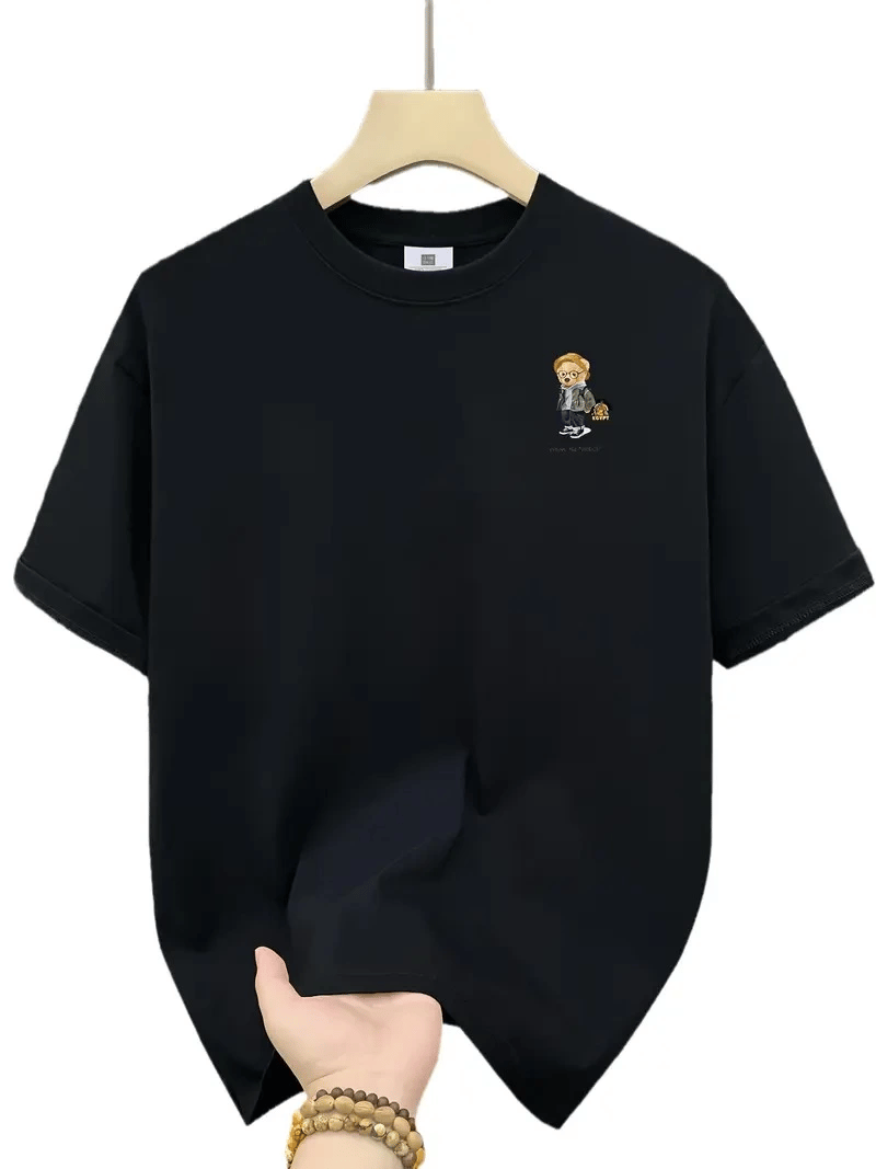 Erkek Tişört Penye Compack Gözlüklü Ayı Bisiklet Yaka Erkek T-shirt - Siyah