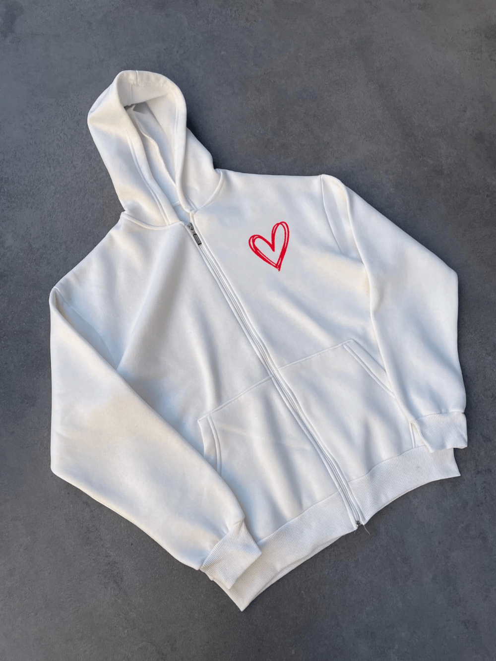 Kadın 3 İplik Pamuklu Fermuarlı Kapüşonlu Sweatshirt hoodie Hırka - Beyaz