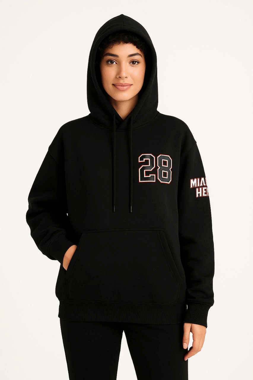 Kadın 3 İplik Pamuklu Kapüşonlu Kanguru Cepli Baskılı Hoodie Sweatshirt - Siyah