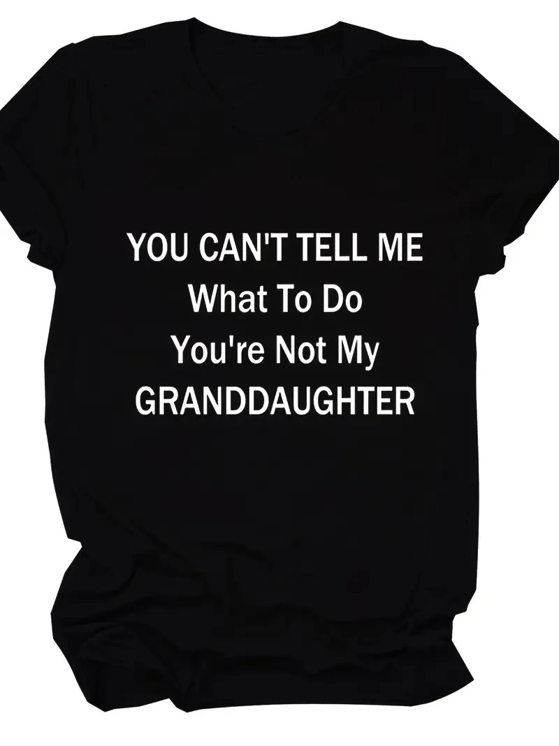 Kadın Baskılı Tişört Kısa Kol Bisiklet Yaka T-shirt - Siyah