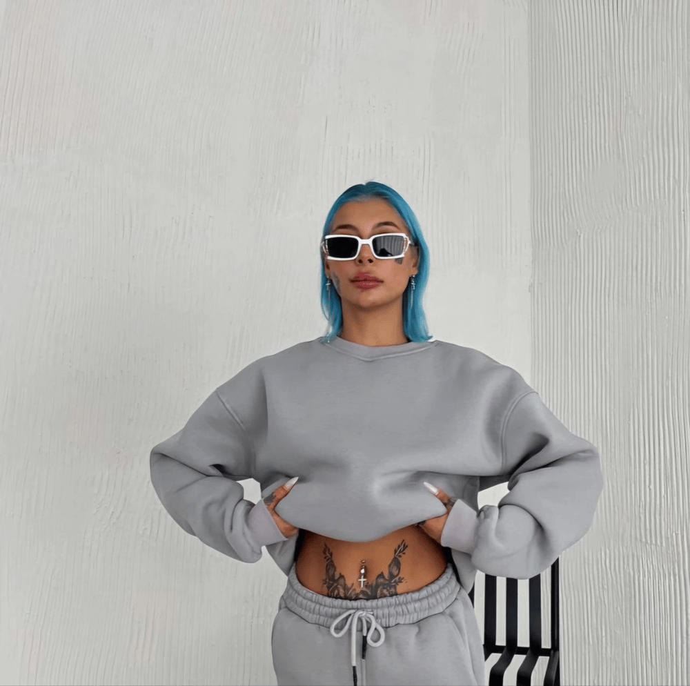 Kadın Bisiklet Yaka 3 İplik Pamuklu Basic SweatShirt - Gri