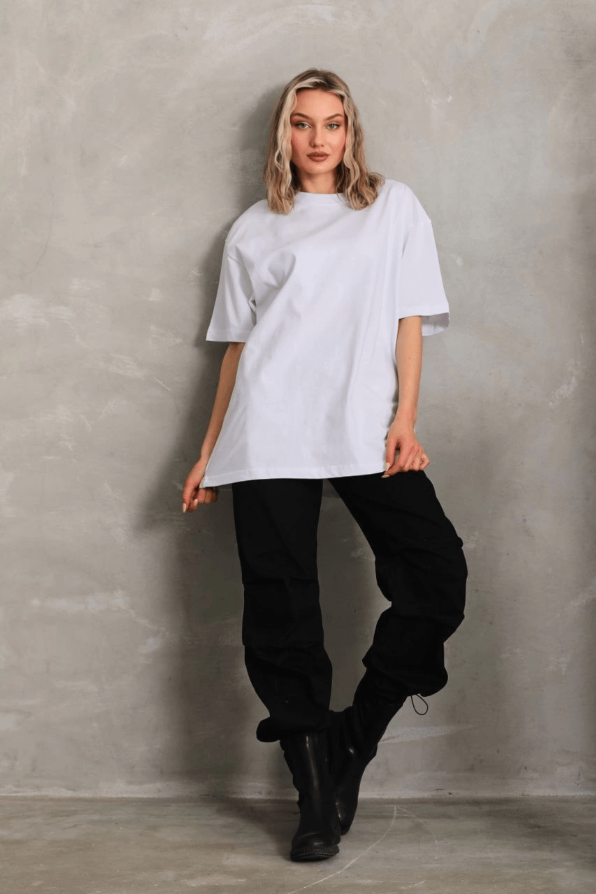 Kadın Düz  Kısa kol Penye T-shirt - Beyaz