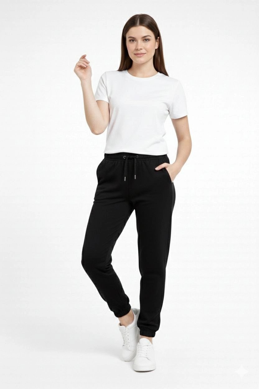Kadın Jogger Eşofman Altı , Cepli, Paça Lastilkl ,Spor Pantolon - Siyah