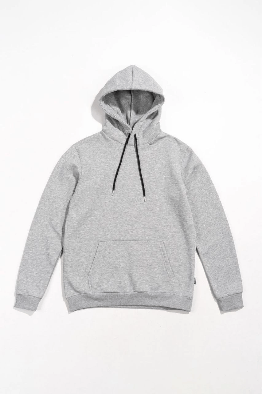 Kadın Kapüşonlu Kanguru Cepli 3 İplik Pamuklu Oversize Hoodie Sweatshirt -  Gri
