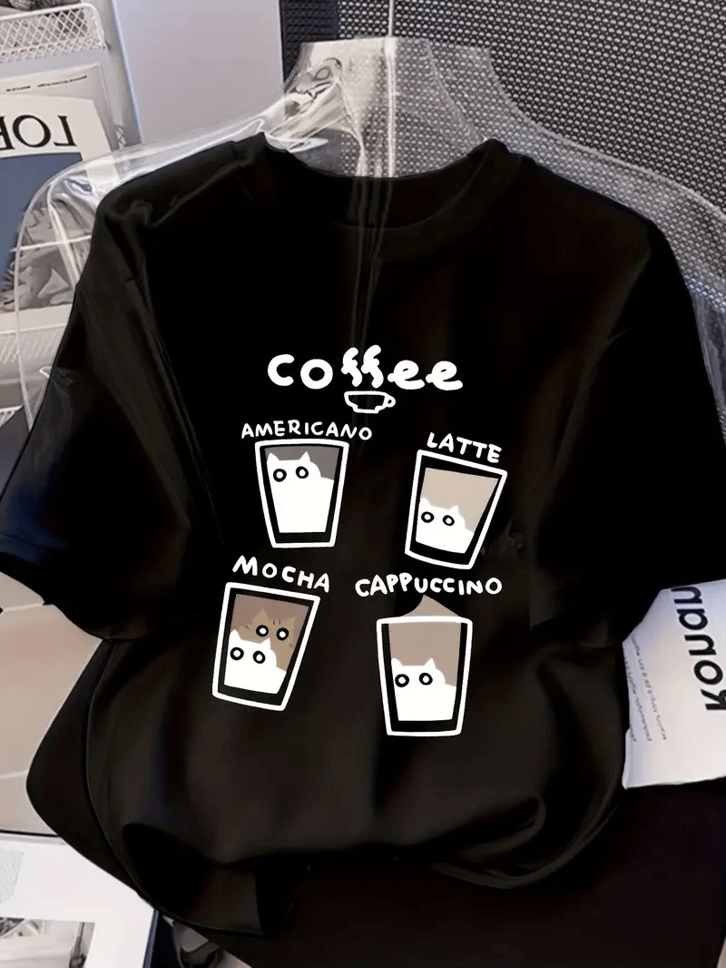 Kadın Kısa Kol Yazlık Tişört Bisiklet Yaka Baskılı Oversize T-Shirt - Siyah