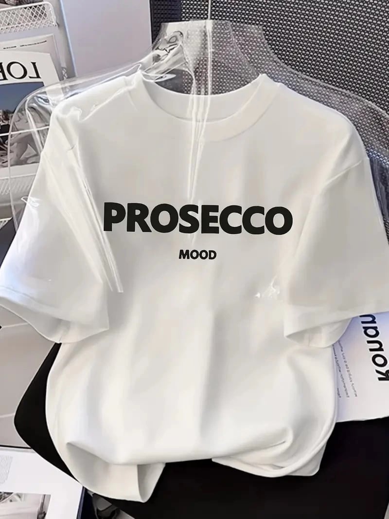 Kadın Kısa Kol Yazlık Tişört Bisiklet Yaka Baskılı Oversize T-Shirt - Beyaz