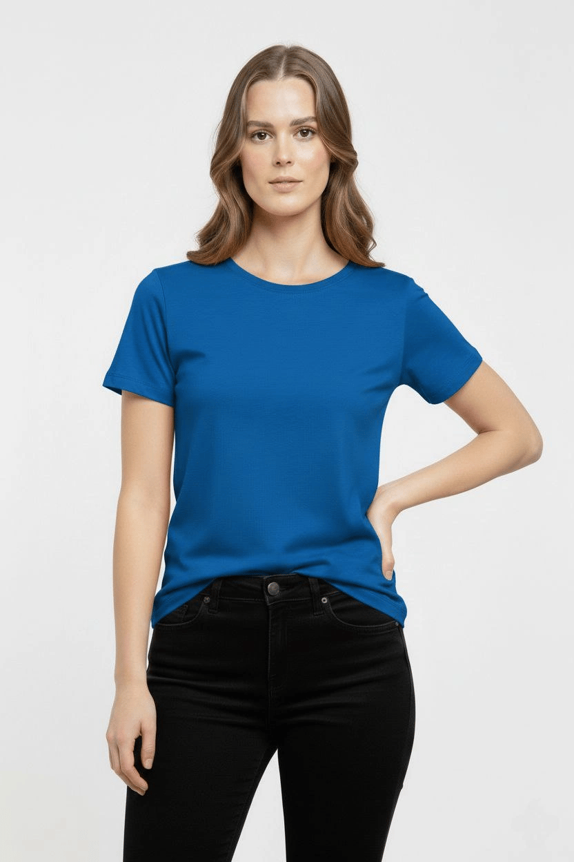 Kadın T-Shirt Bisiklet Yaka Slim Fit Likralı Tişört Yazlık Basic Body - İndigo