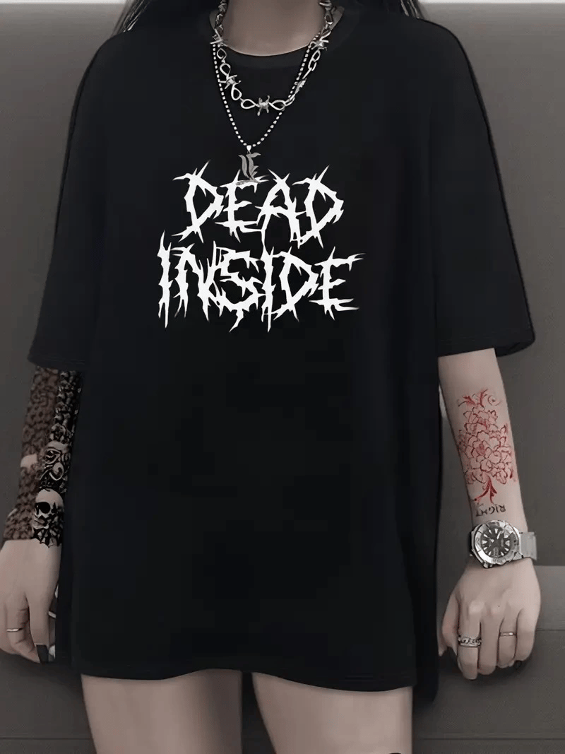 Kadın T-shirt Bisiklet Yaka Oversize Kısa Kollu Tişört - Siyah