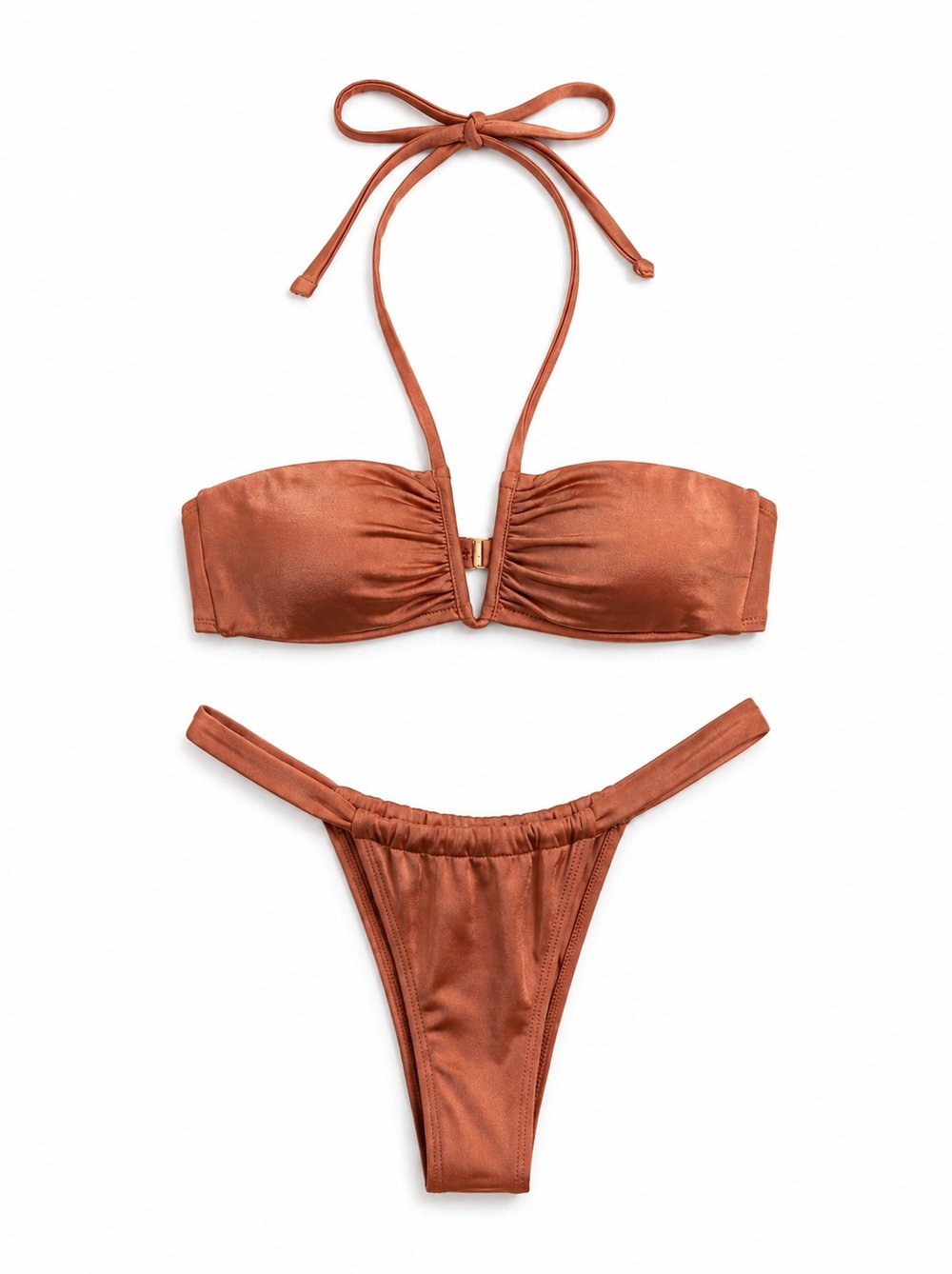 XSTIL Swimwear Kiremit Büzgülü Bağlamalı Bikini Takımı