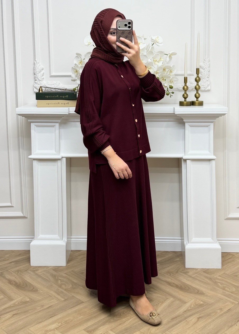 Feraye Merserize Etekli Takım Bordo