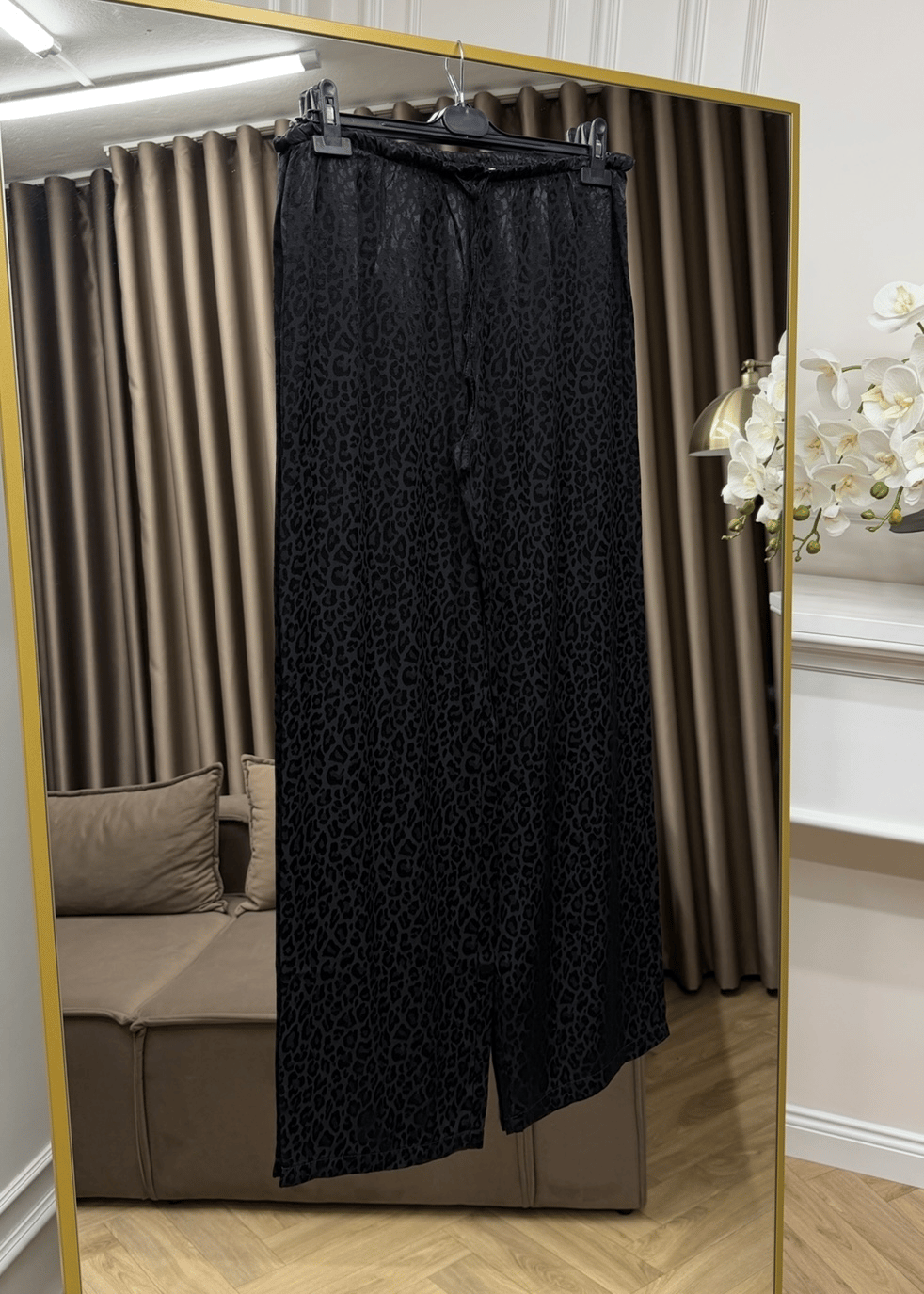 Leopar Desen Saten Pantolon  | Siyah