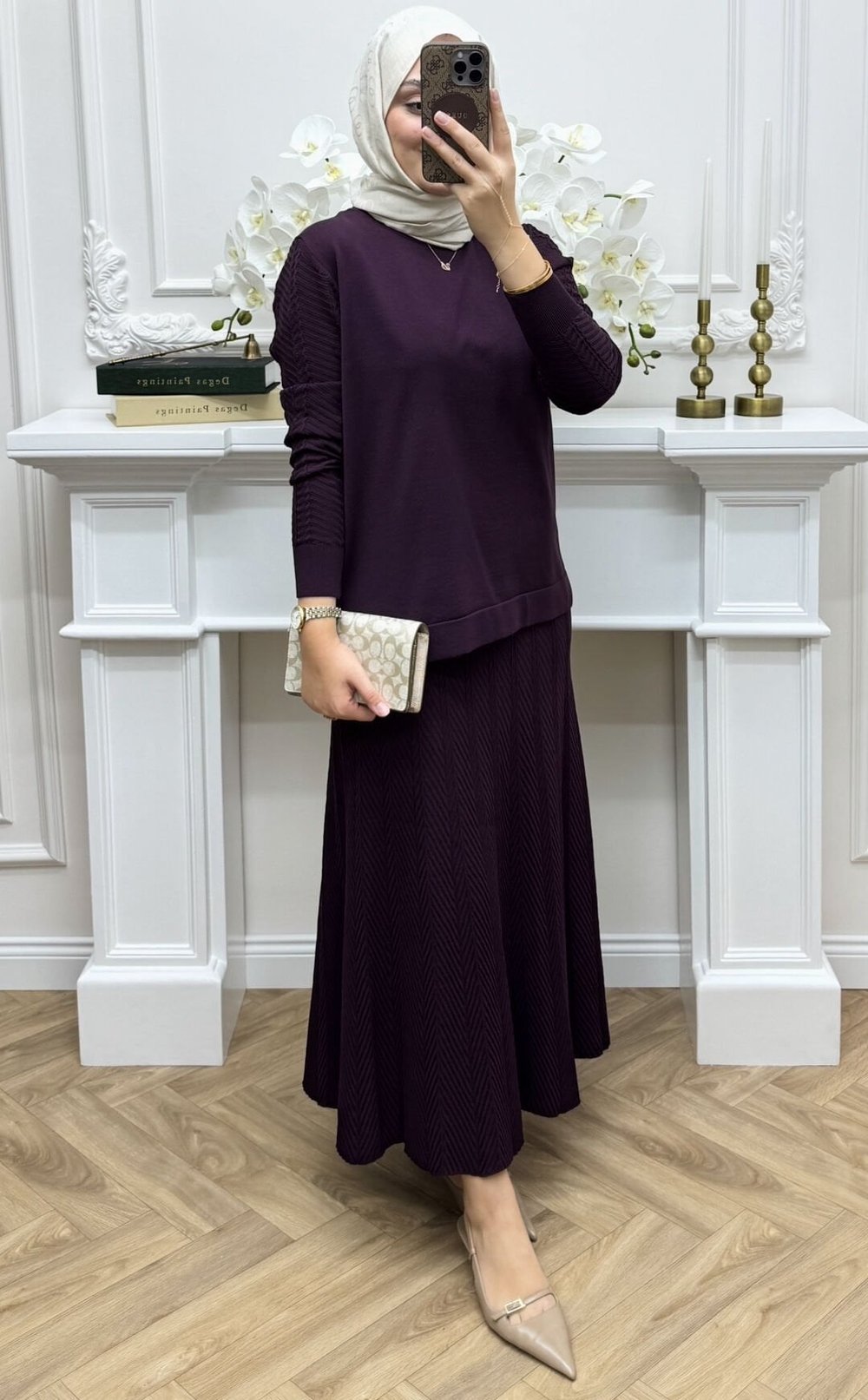 Melinda Merserize Etekli Takım Mürdüm