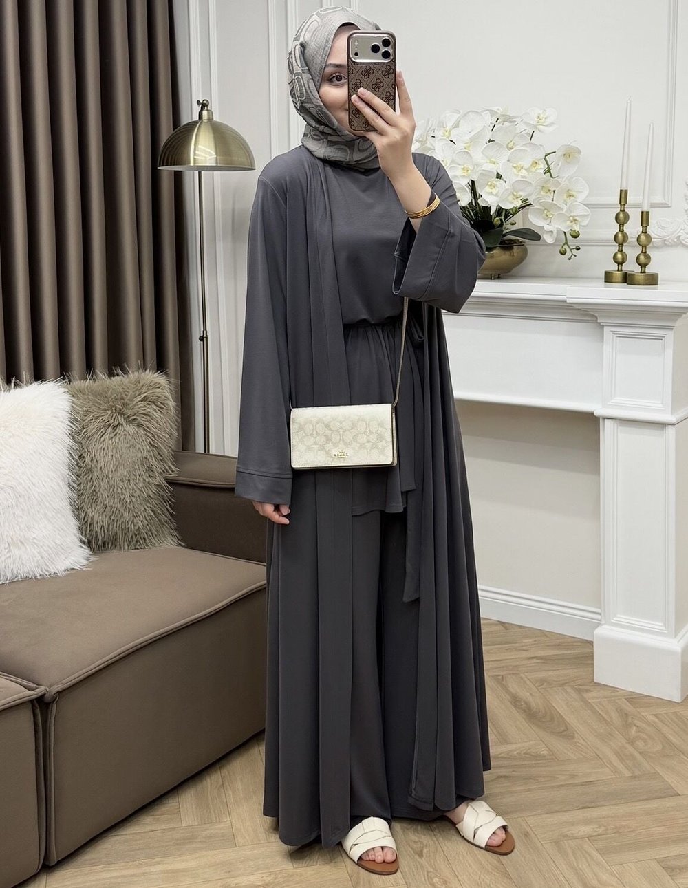 Pena Oysho Pantolonlu Abaya Takım Antrasit(Ön sipariş)