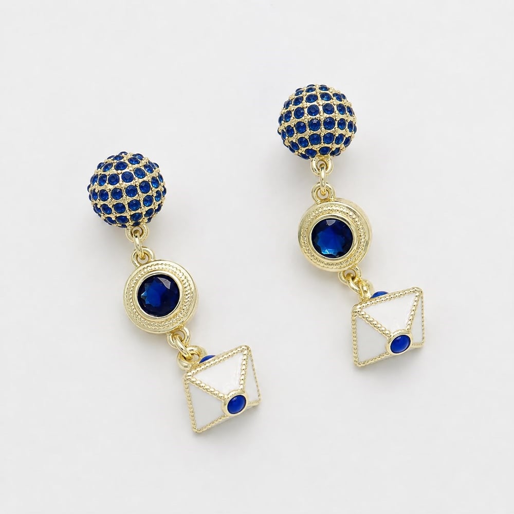 Gold Geometric Sapphire Drop Earrings
