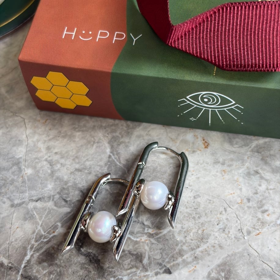 Silver Pearl Orbit Hoops