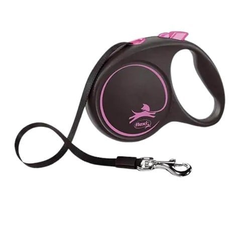 Flexi Black Design Pembe Otomatik Şerit Köpek Tasması Large 5 Metre