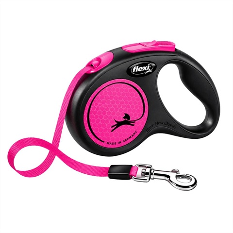 Flexi New Neon Otomatik Şerit Köpek Gezdirme Kayışı 5 m S Pembe