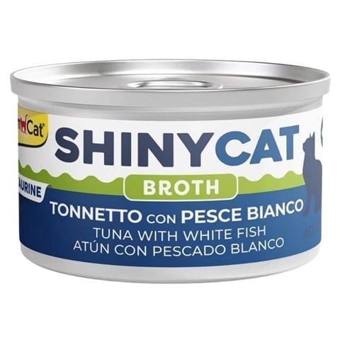 Gimcat Shinycat Broth Sos İçinde Beyaz Balıklı ve Ton Balıklı Kedi Konservesi 70 gr 24'lü