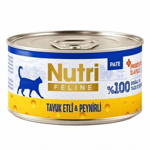 Nutri Feline Tavuk Etli ve Peynirli Tahılsız Prebiyotikli Ezme Yetişkin Konserve Kedi Maması 70 gr